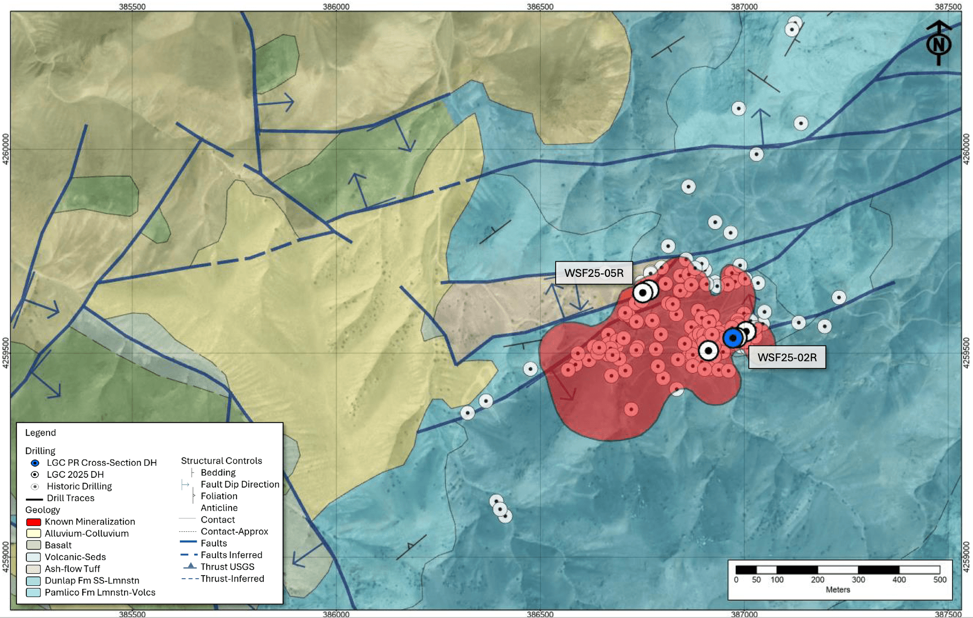 Map showing drill hole WSF25-04R location and mineralized zone at West Santa Fe Nevada