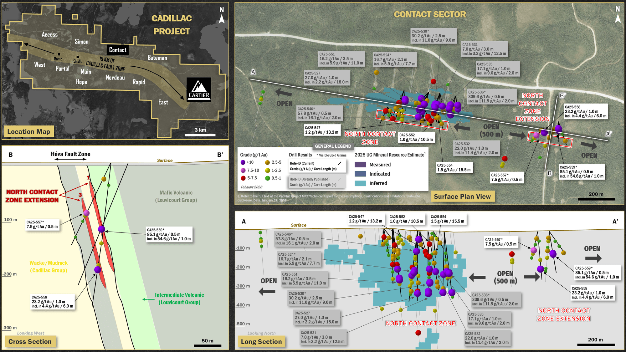 Figure 3: Plan view, cross and long sections of the Contact Sector