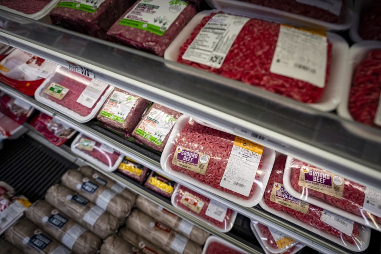 Ground beef at supermarket.